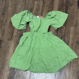 Casual Green Puff Sleeve Dress